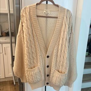 Cottage Knit wear Aran sweater  Cardigan Sweater - Beige